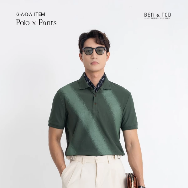 Áo polo nam Ben & Tod R1300 BD279 cotton sọc xéo form Regular