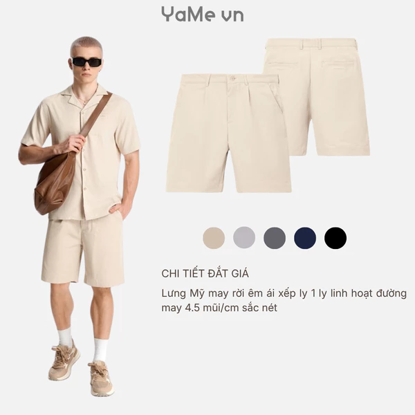 Quần đùi lưng gài căn bản, ống suông, phom vừa F3 - The No Style 198 24151 |YaMe|