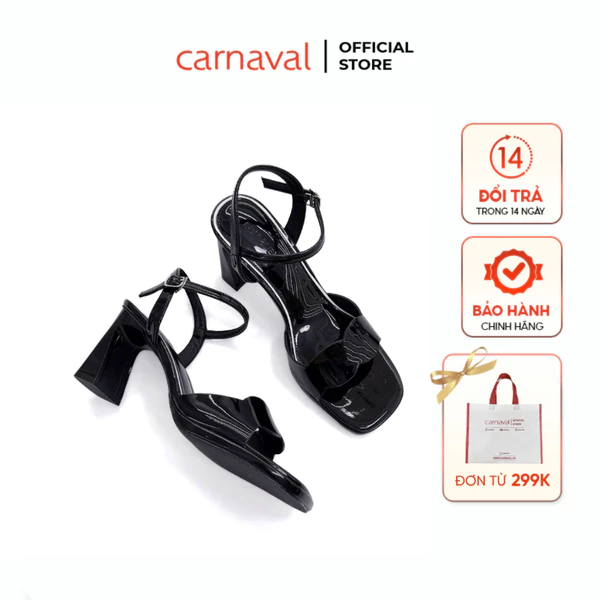 Sandal Nữ Cao Gót Vuông 7.5cm Carnaval Mũi Vuông Quai Ngang Gợn Sóng Thanh Lịch - VS153