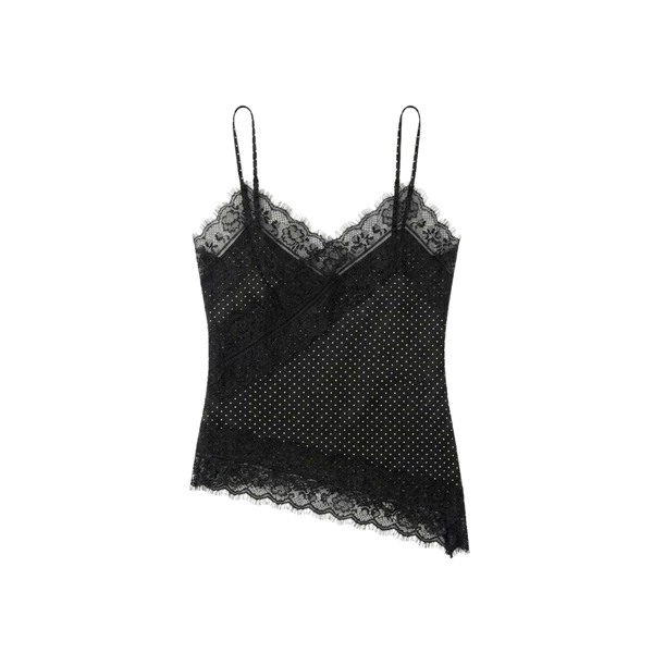 TUBYCATU Áo 2 Dây Chấm Bi Viền Ren Chic Lace Dot Cami Vạt Xéo Sang Trọng Quyến Rũ