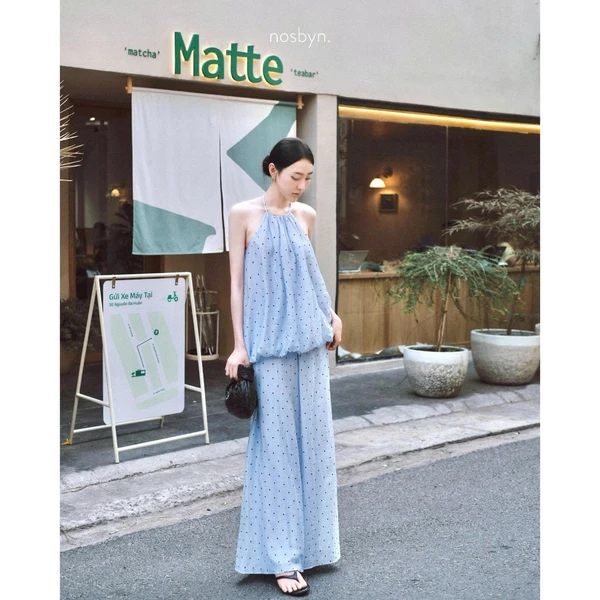 Nosbyn - Set Áo yếm Hai Dây & Quần Suông Rộng Họa Tiết Chấm Bi - Dottie Set