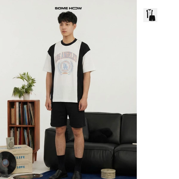 Set Áo Thun Short Black White LA, Chất Vải Cá Sấu CVC Thoải Mái, SB0063, SOME HOW STORE