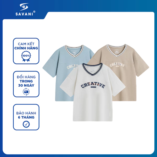 Áo Thun Cổ Tim Gia Đình Trẻ Em SAVANI, Áo Phông Dáng Rộng Thoải Mái, Chất Cotton Thoáng Mát KTFT001S6