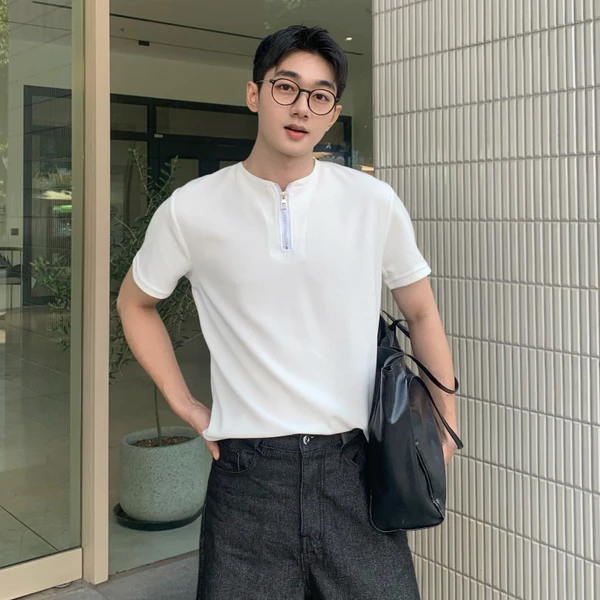 Áo Thun Nam Cổ Khoá Zip ZUTEE Dáng Clean Fit Tôn Chiều Cao Chất Vải Wafle