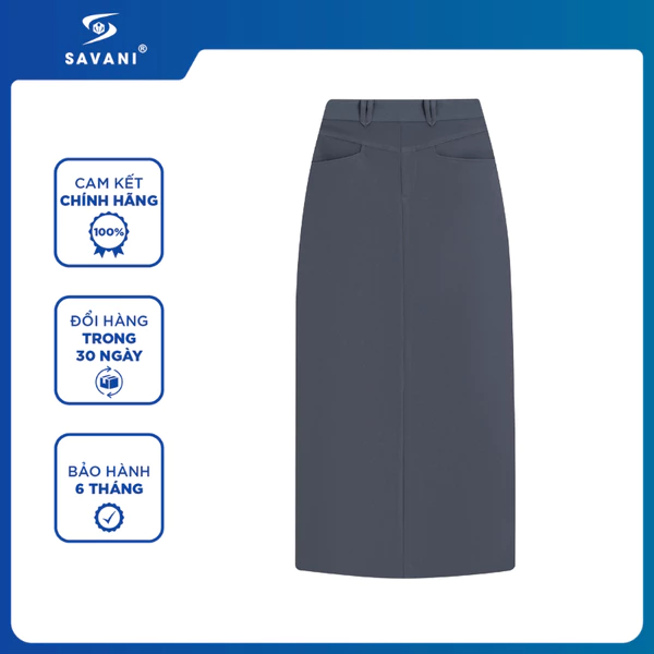 Chân Váy Âu Nữ SAVANI Dáng Dài, Phối Túi Trang Trí, Chất Vải Mềm Mịn, Đứng Form WVNV013K6