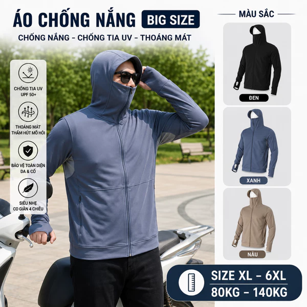 Áo Chống Nắng Nam Akyoo Bigsize 80kg Đến 140k Chất Kim Cương Cao Cấp Chống Tia UV Thiết Kế Lưới Tản Nhiệt