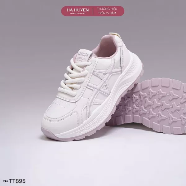 Giày thể thao Sneaker nữ HÀ HUYỀN da lì mũi đục lỗ hông sóng độn đế 5cm - TT895