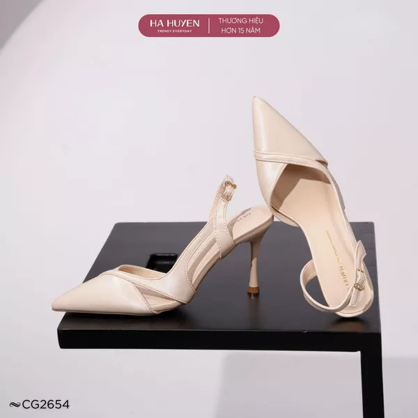 Giày cao gót 9cm nữ HÀ HUYỀN da lì mũi nhọn sang trọng quai hậu gót nhọn 9 phân - CG2654
