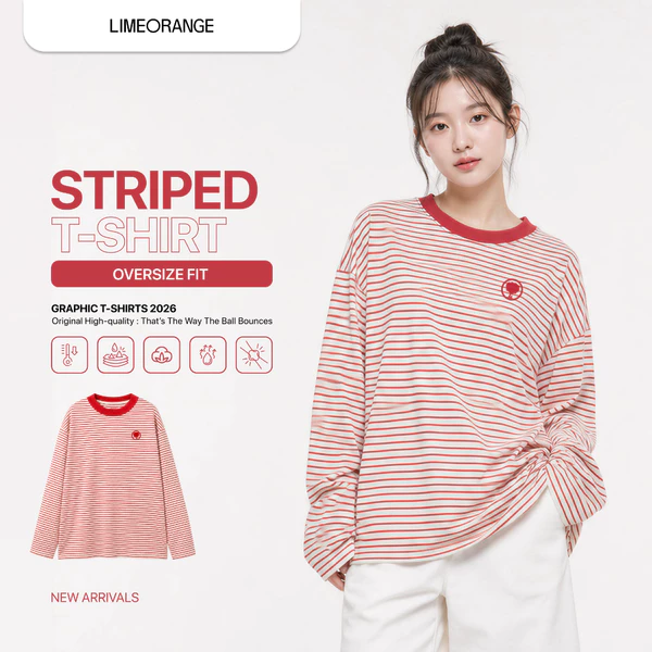 Áo Thun Sọc Ngang Form Rộng Tay Dài LIMEORANGE - LO26101101
