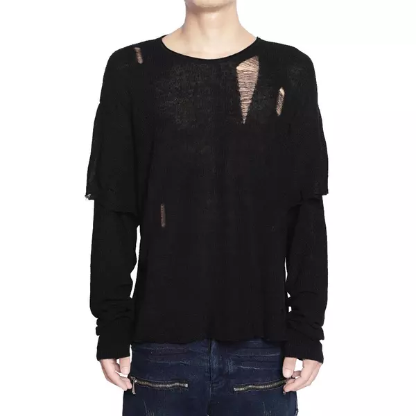 Áo Len Goldie "KNIT DISTRESSED BLACK DOUBLE SLEEVES" Form Cropped