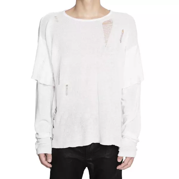 Áo Len Goldie "KNIT DISTRESSED WHITE DOUBLE SLEEVES" Form Cropped