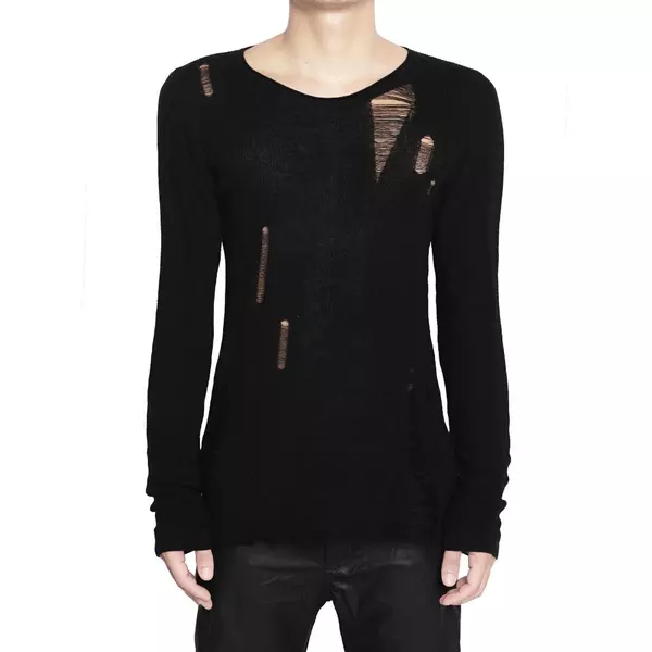 Áo Len Goldie "KNIT DISTRESSED BLACK" Form Cropped