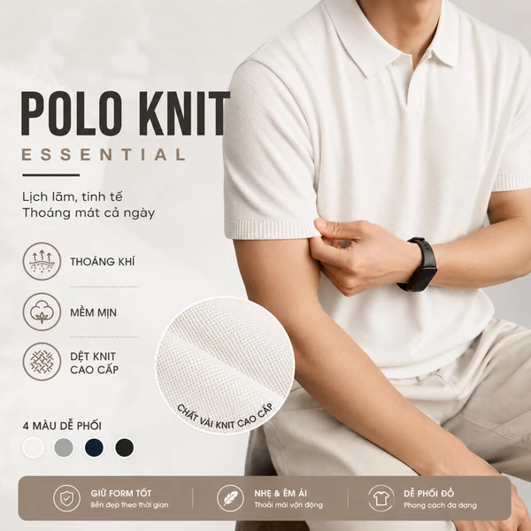 Áo polo dệt len ROWAY PREMIUM chất liệu len cotton | Polo len cổ V ver2