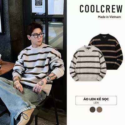 Áo Len Sweater Kẻ Sọc Đen 𝐂𝐎𝐎𝐋𝐂𝐑𝐄𝐖 Cổ Tròn Nam Nữ Unisex Form Rộng Phong Cách Hàn Quốc ASW075
