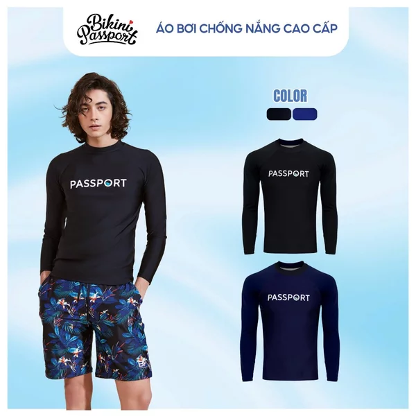 Đồ bơi nam - Áo bơi nam tay dài cao cấp BIKINI PASSPORT - Đen - BS348_BL