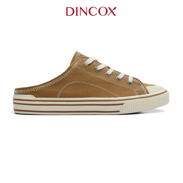 Giày Sục Đạp Gót Mules Vải Sneaker Unisex DINCOX E10 CAMEL LINE Tăng Chiều Cao 4cm
