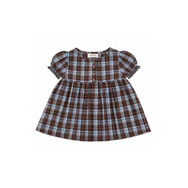 TUBYCATU Áo Babydoll Tay Phồng Bo Chun Mabel Check Họa Tiết Caro Vintage Nữ Tính