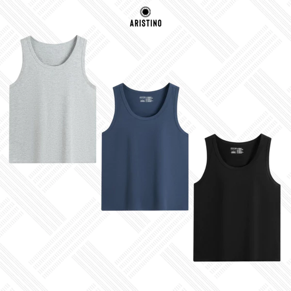 ARISTINO Áo Tanktop Nam Regular Fit Áo Ba Lỗ Nam Cao Cấp, Phom Thoải Mái, Thiết Kế Đơn Giản Dễ Mặc Hằng Ngày AC27