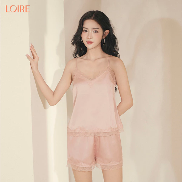 Bộ Mặc Nhà 2 Dây Loirehic FDMN260317 Chất Lụa Pháp Mát Mịn Phối Ren Mềm Ko Gây Ngứa