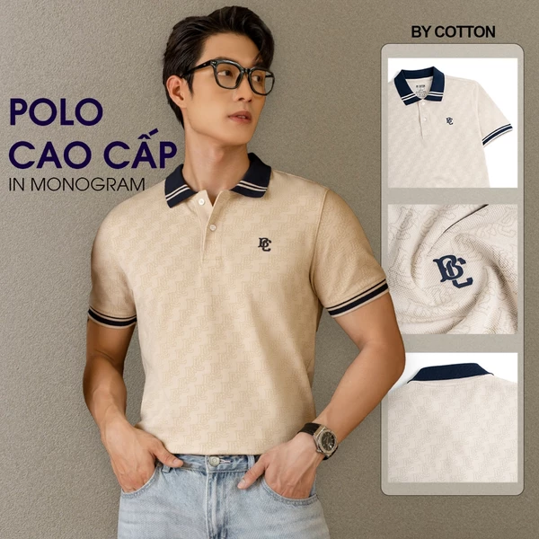 Áo Polo Nam Cao Cấp Pique 2.0 Monogram Be - BY COTTON