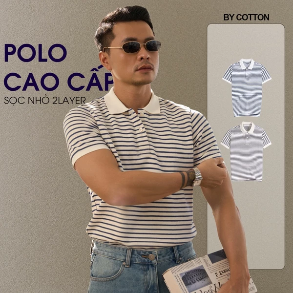 Áo Polo Nam Cao Cấp 2Layer Phối Sọc Nhuyễn Màu Xanh Đen – BY COTTON