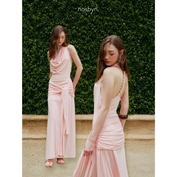 Nosbyn - Đầm Thun Cổ Đổ Hở Lưng - Side Knot Maxi Dress