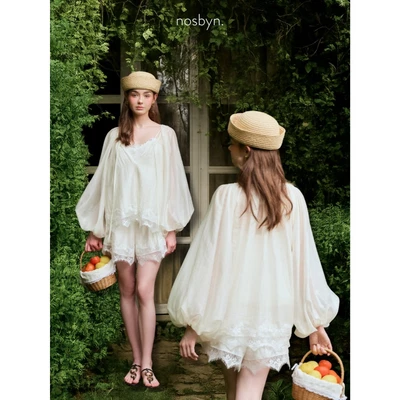 Nosbyn - Set Chân Váy & Áo Voan Phối Ren - White Veil Set