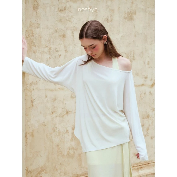 Nosbyn - Áo Thun Dài Tay Trễ Vai - Asymmetric Jersey Top