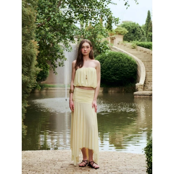 Nosbyn - Chân Váy Dài Thun Lưới Trendy - Flouncy Skirt