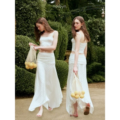 Nosbyn - Chân Váy Dài Thun Chấm Bi Nhún Eo - Dottie Flouncy Skirt