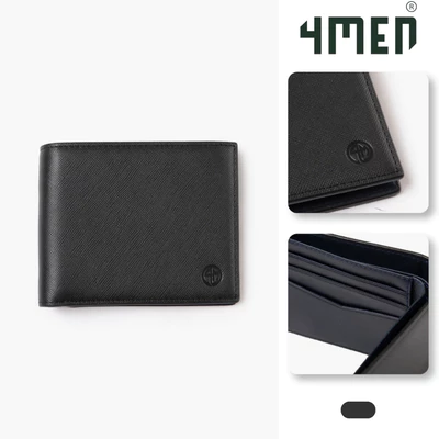VÍ DA 4MEN Saffiano Ngăn thẻ V Phối Xanh Dáng Ngang BV063 Form Regular Nhỏ Gọn, Thông Dụng