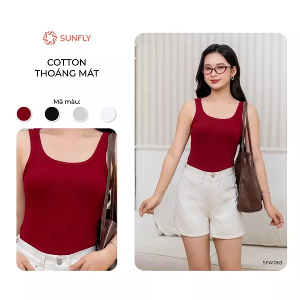 Áo thun ba lỗ SUNFLY, áo sát nách 2 dây ôm dáng chất liệu thun tăm thoải mái SFA1063