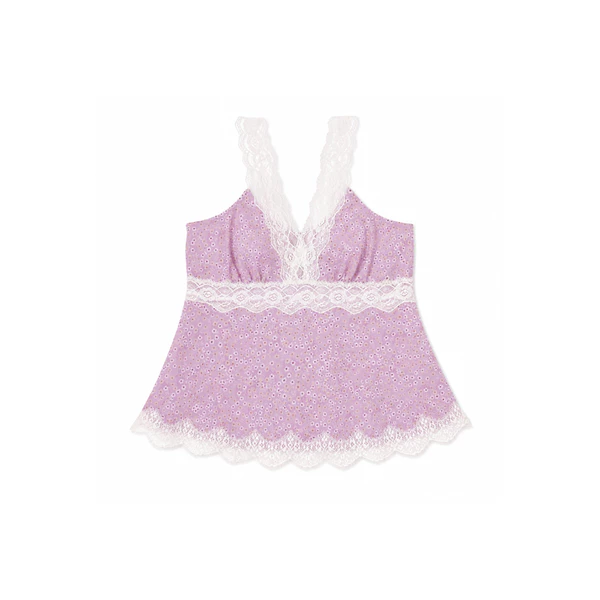 TUBYCATU Áo Hai Dây Nữ Phối Ren Hoa Nhí Dáng Xòe Viola Lace Nữ Tính