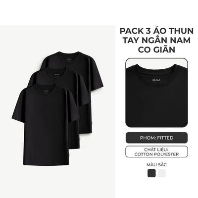 Hộp 3 Áo Thun Trơn Tay Ngắn Nam Co Giãn Form Fitted - Routine 10S25TSS103C
