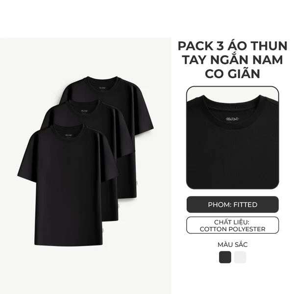 Hộp 3 Áo Thun Trơn Tay Ngắn Nam Co Giãn Form Fitted - Routine 10S25TSS103C