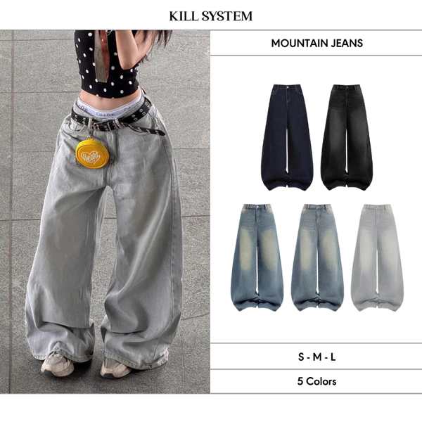 Quần Jeans wash 𝐊𝐢𝐥𝐥𝐬𝐲𝐬𝐭𝐞𝐦 ống rộng Mountain quần bò wash màu unisex thời trang nam nữ