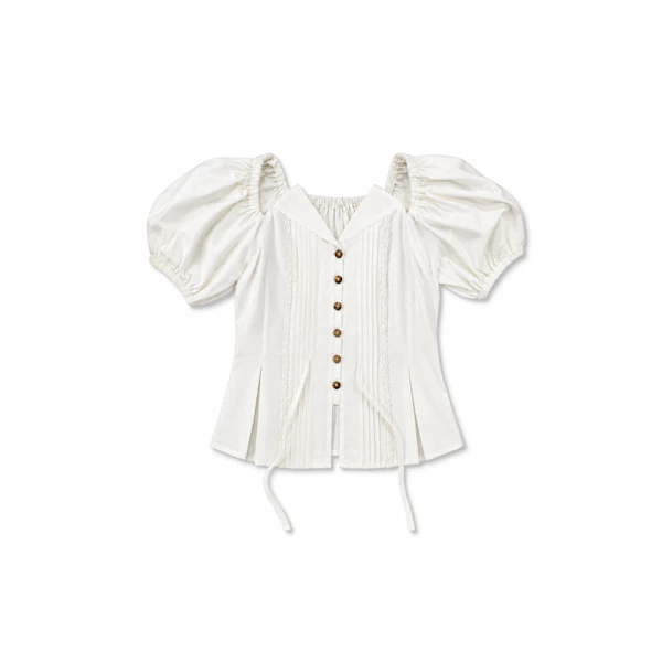 TUBYCATU Áo Kiểu Nữ Tay Bồng Trễ Vai Phối Ren Xếp Ly Martha Linen Nữ Tính