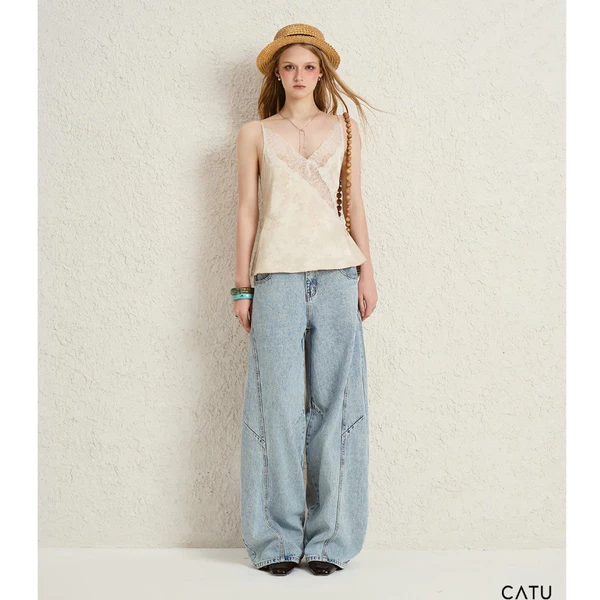 TUBYCATU Áo Hai Dây Satin Phối Ren Flora Lace Sang Trọng Quyến Rũ