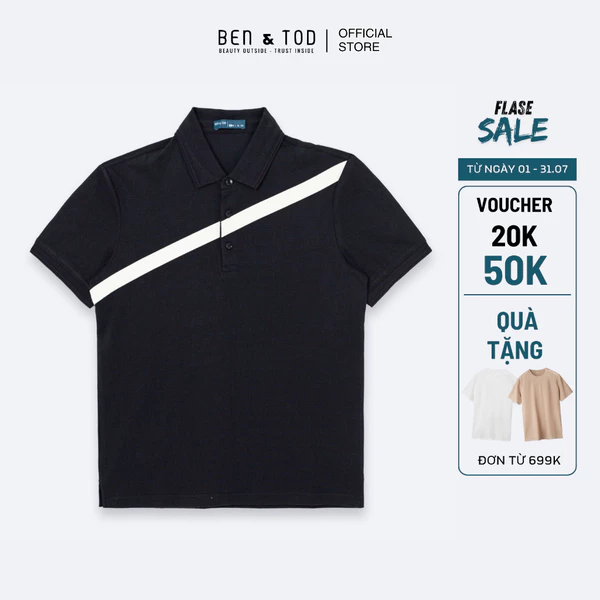 Áo polo nam Ben & Tod R1300 BE238 chất liệu cotton co giãn, thoáng mát họa tiết in cán lụa form Regular