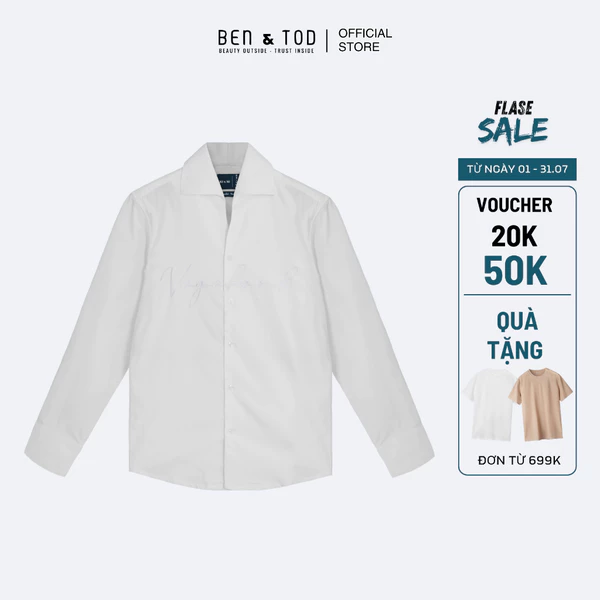 Áo sơ mi nam dài tay Ben & Tod R1622 BD240 cotton hoạ tiết thêu thoáng khí cao cấp Regular