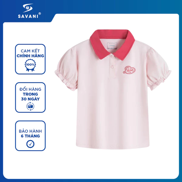 Áo Polo Ngắn Tay Bé Gái SAVANI, Chất Cotton Mềm Mát, Phù Hợp Mặc Đi Học Đi Chơi GPSA004S6