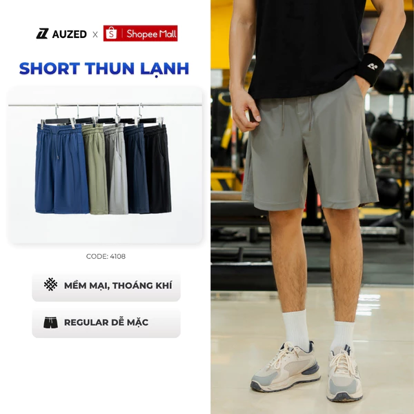 Quần Short Nam AUZED, Quần Short Thể Thao Vải Thun Lạnh Cạp Chun Co Giãn, Mặc Mát, Dễ Phối Đồ 4108