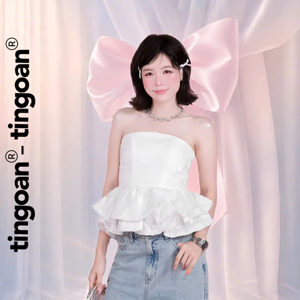 TINGOAN® - Áo croptop cúp quây chất liệu ren dệt hoa nổi bèo gấu trắng PRINCESS TEARS TOP/WH