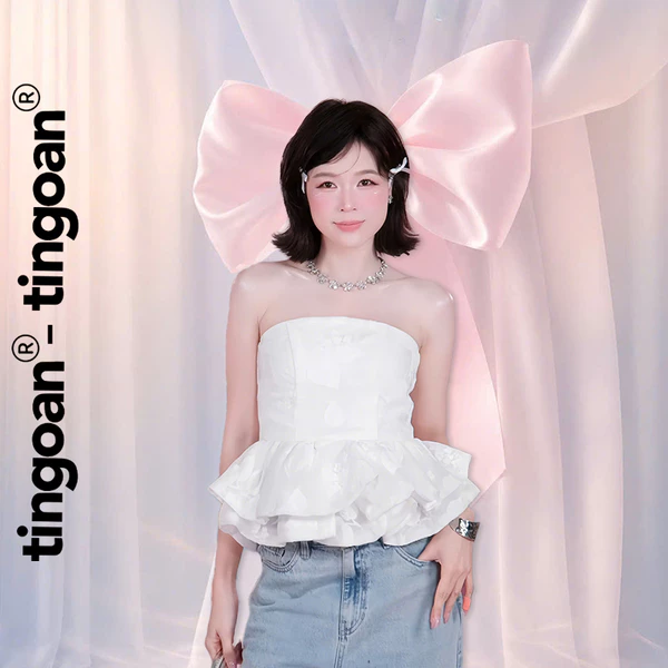 TINGOAN® - Áo croptop cúp quây chất liệu ren dệt hoa nổi bèo gấu trắng PRINCESS TEARS TOP/WH