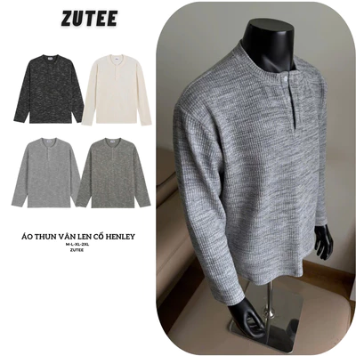 Áo Thun Nam Henley Vải Vân Len Henley Shirt Cổ Trụ ZUTEE Trẻ Trung Năng Động