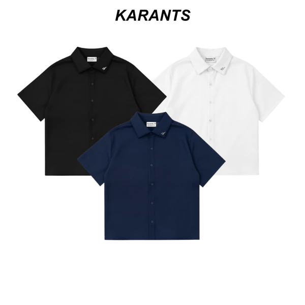 Karants Áo Sơ Mi Boxy Trơn Vải Cotton Lạnh Gắn Thanh Kim Loại Nam Nữ Unisex - KR350