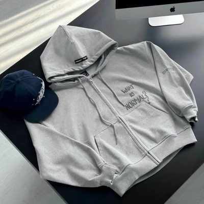 Áo Hoodie Zip Boxy NORMAL Cinder Form Đẹp Thêu Nổi 3D Cao Cấp, Local Brand Chính Hãng