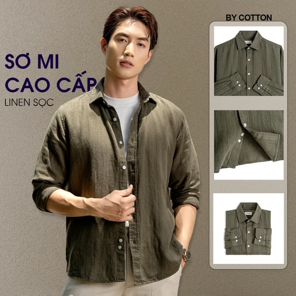 Áo Sơ Mi Nam Cao Cấp Linen 2 Lựa Chọn Rêu Sọc & Trắng Sọc Đen – BY COTTON