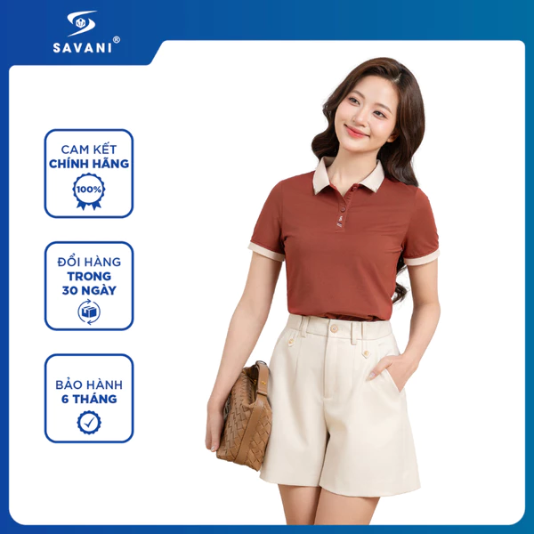 Áo Thun SAVANI Ngắn Tay, Áo Polo Nữ Bo Tay Phối Line, Chất Cotton Mềm Mịn, Thấm Hút Mồ Hôi WPFA003S6