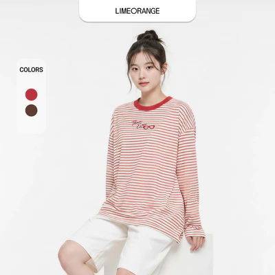 Áo Thun Sọc Tay Dài Pique Stripe LIMEORANGE